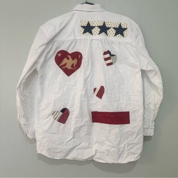 Vintage Authentic Lee Button Front Shirt Patriotic USA Hearts Flag Size Medium - Picture 6 of 12